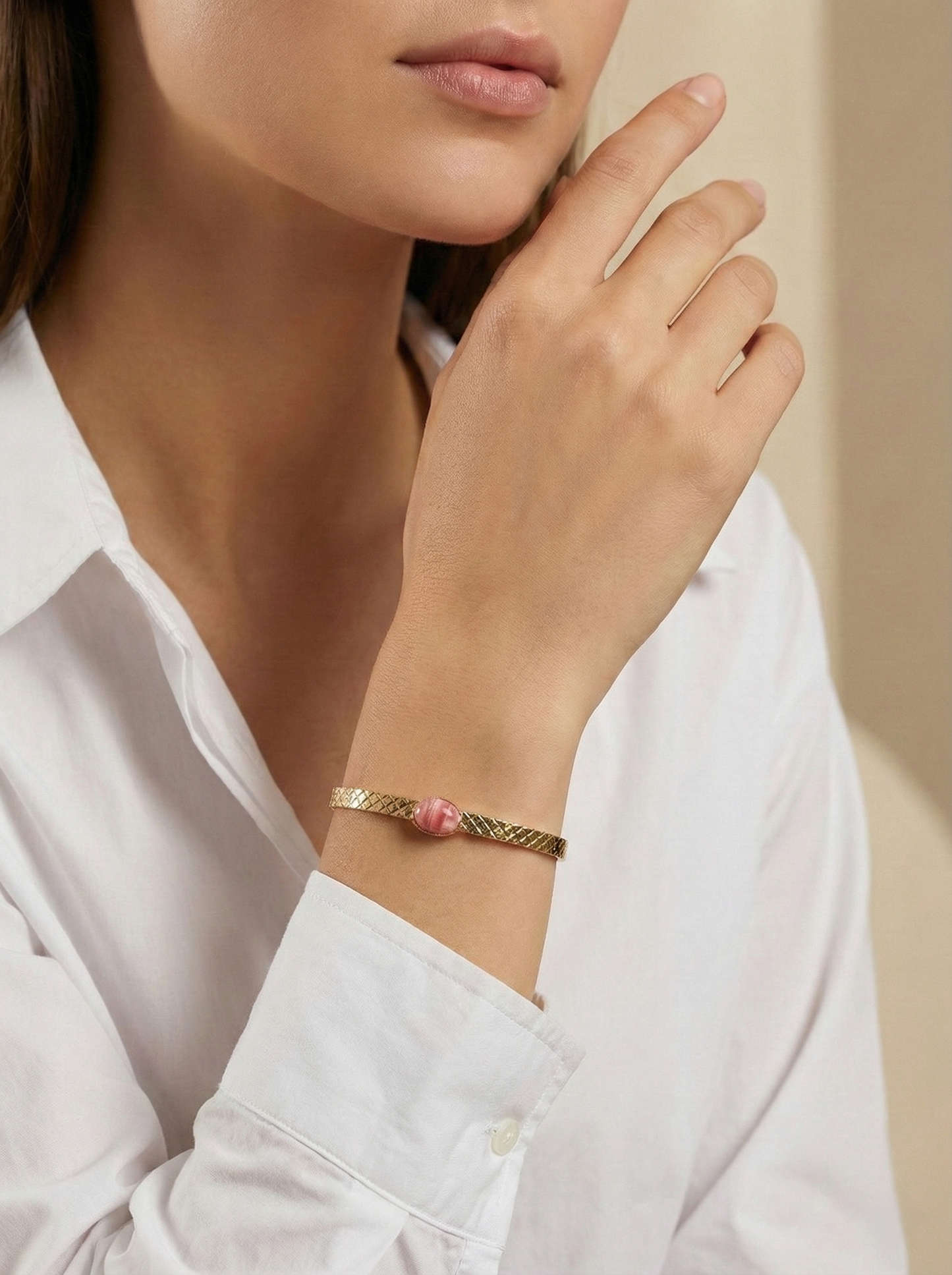 Bracelet Sillage Rhodochrosite, Plaqué Or