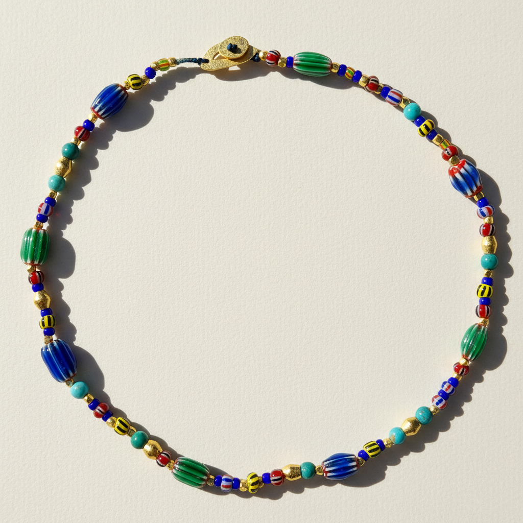Collier Masaï — Lapis, Turquoise & Perles du Ghana