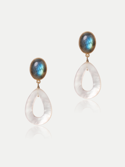 Boucles d’oreilles Clips, Labradorite et nacre