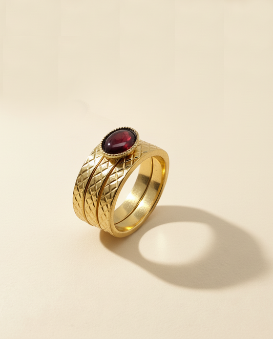 Bague 3 anneaux matelassé Grenat