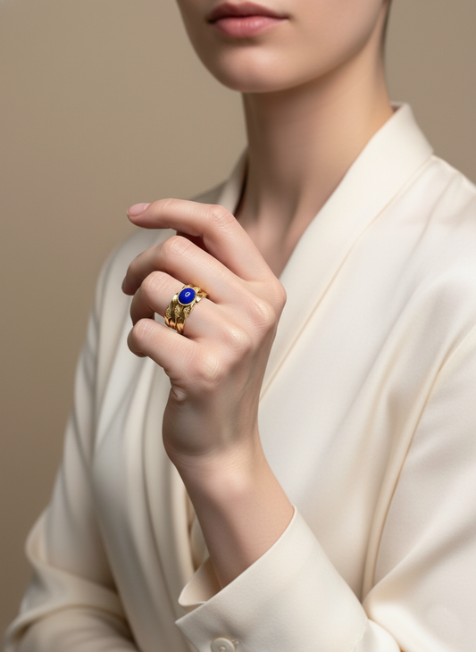 Bague 3 anneaux Lapis Plaqué or portée