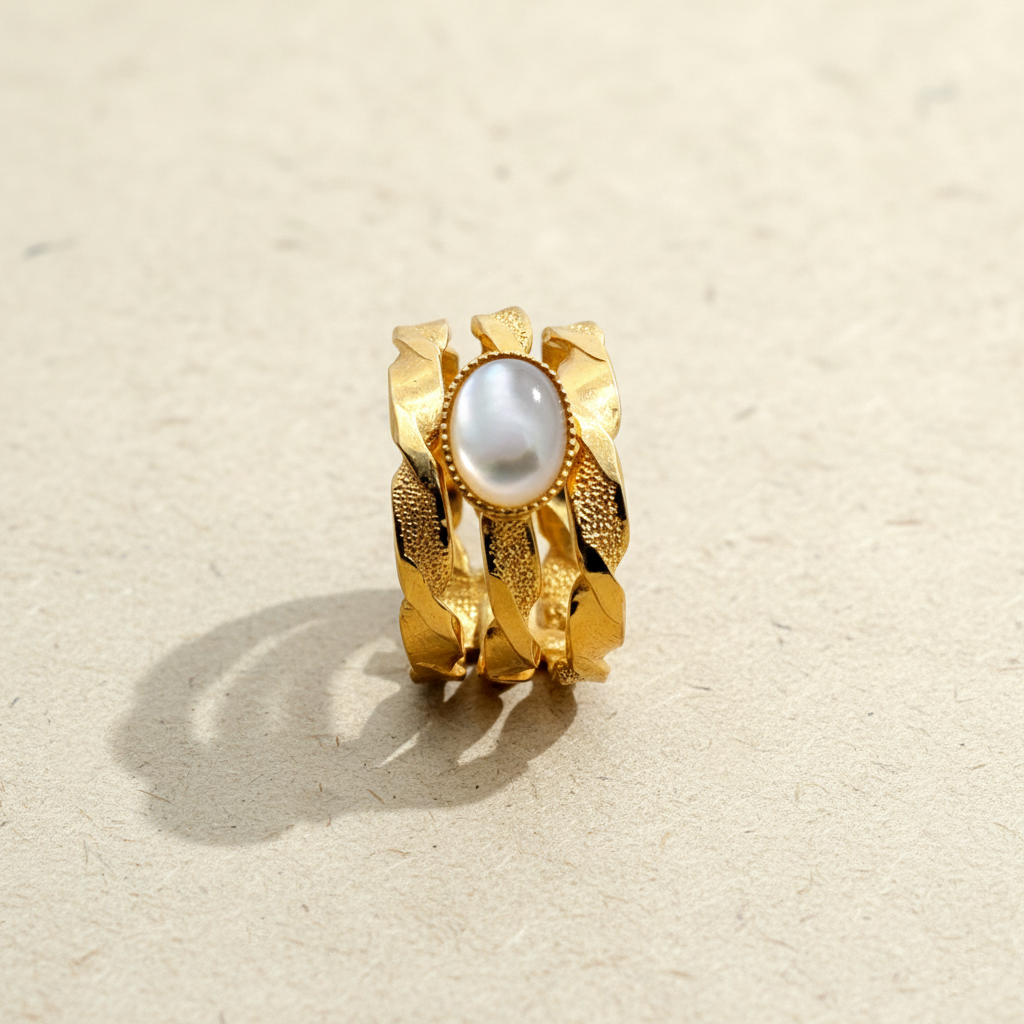 Bague 3 anneaux torsade nacre 