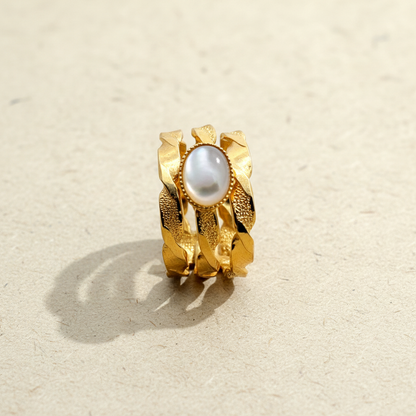 Bague 3 anneaux torsade nacre 