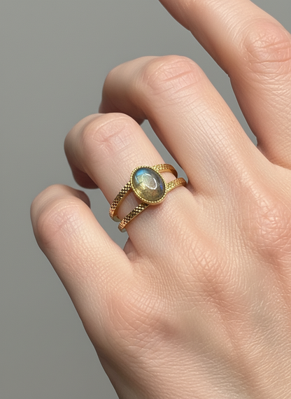 Bague Labradorite anneau double portée