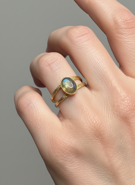 Bague Labradorite anneau double portée