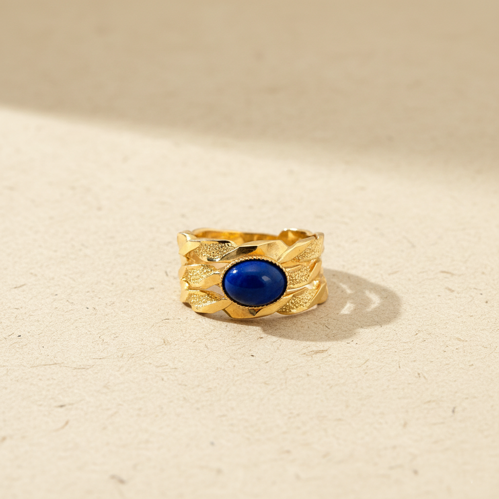 Bague 3 anneaux Lapis Lazuli plaqué or