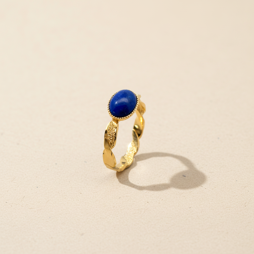Bague Torsade Lapis Lazuli plaqué or