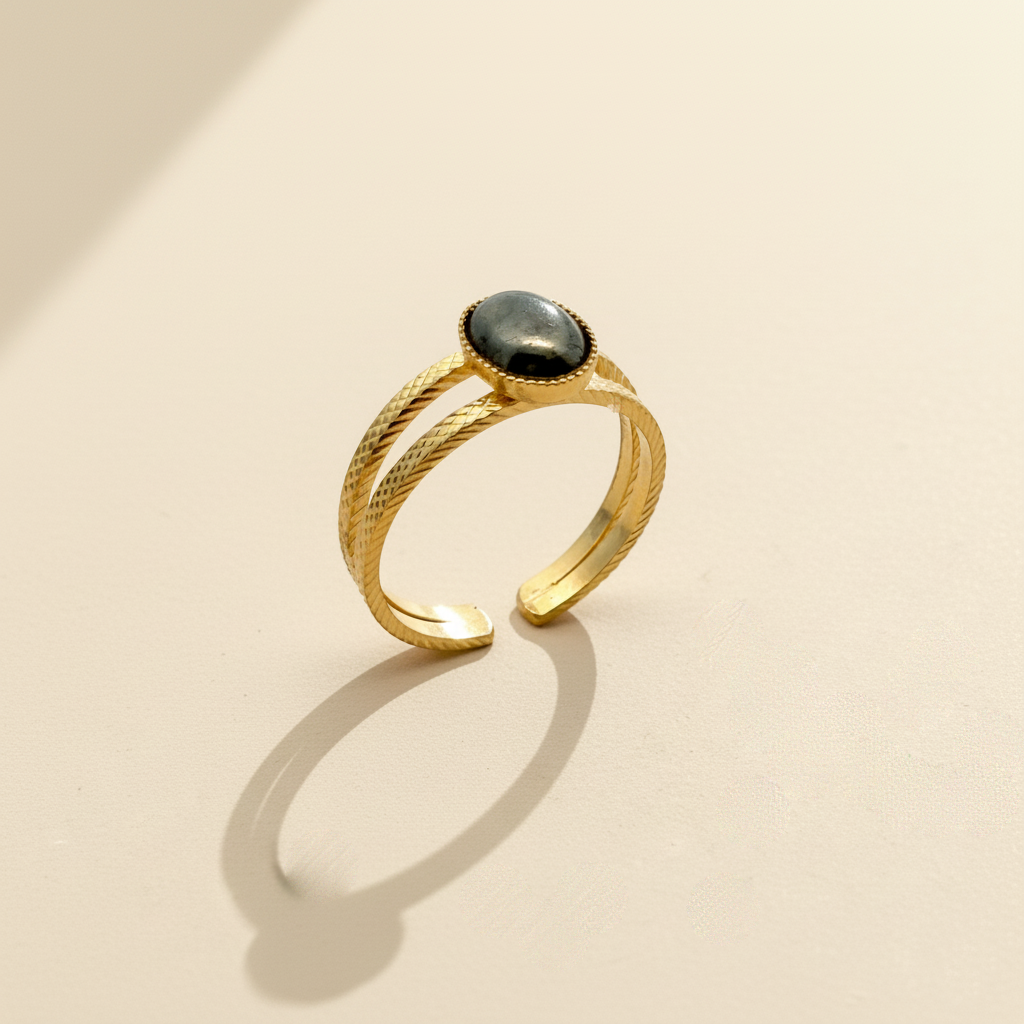 Bague anneau double Pyrite