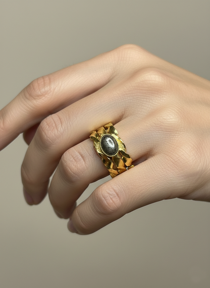 Bague Pyrite 3 en 1 plaqué or portée