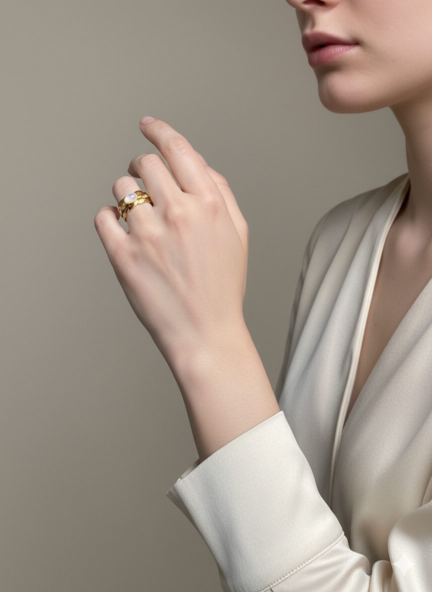 Bague torsade plaqué or et nacre