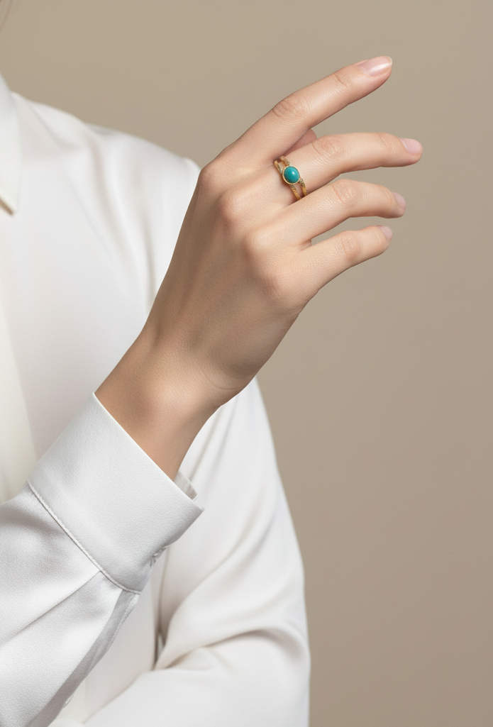 Bague Duo Turquoise Plaqué or portée