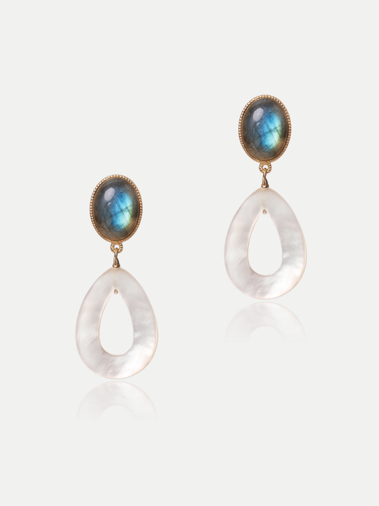 Boucles d'oreilles clips Labradorite et Nacre