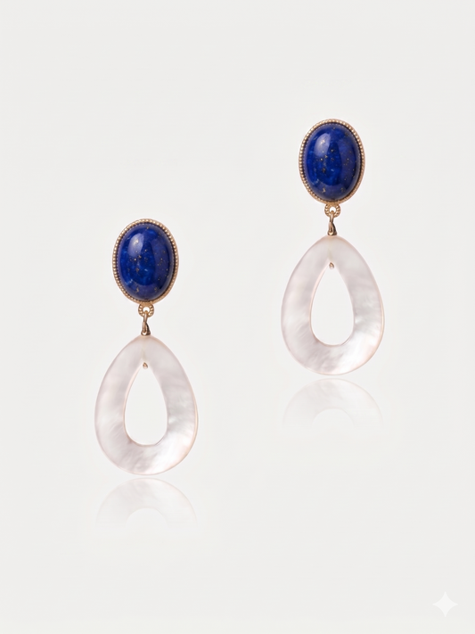 Boucles d 'oreilles clips Lapis Lazuli et Nacre