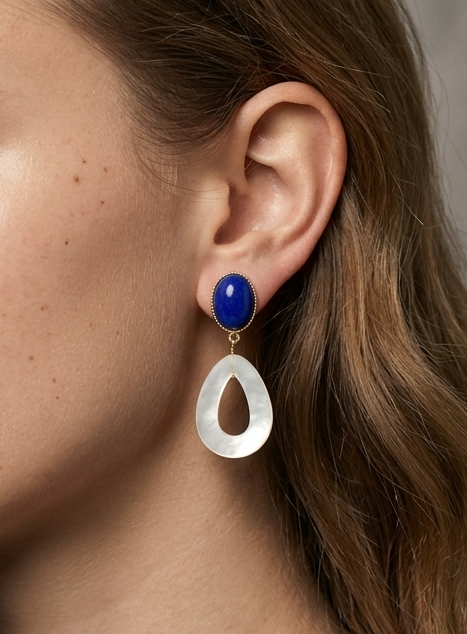 Clips Lapis lazuli et nacre