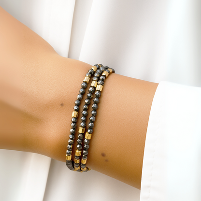Bracelet Pyrite perles plaqué or