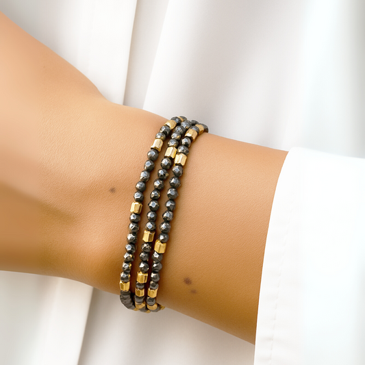 Bracelet Pyrite perles plaqué or