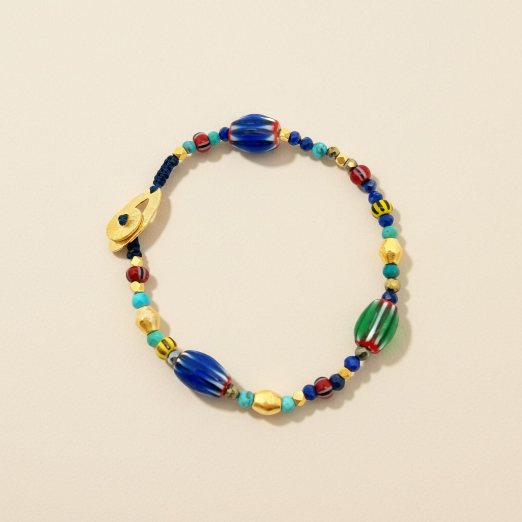Bracelet Masai en perles du Ghana Turquoise et Lapis lazuli