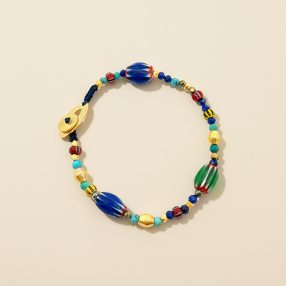 Bracelet Masai en perles du Ghana Turquoise et Lapis lazuli