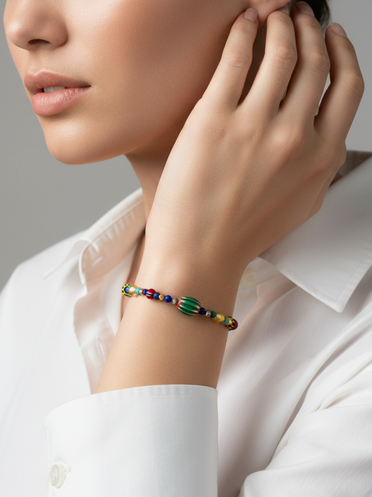 Bracelet Masai en perles de Venise Turquoise et Lapis lazuli