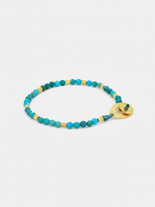 Bracelet Turquoise perles Africaines plaqué or