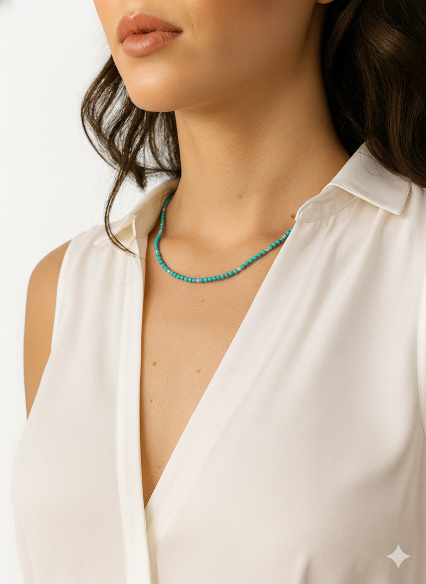 Collier Turquoise Argent porté