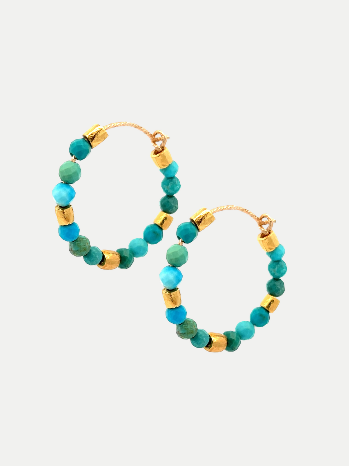 Créoles Turquoise perles Africaines plaqué or