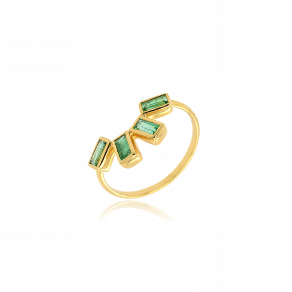 Bague Manyara* Or 750 millièmes & 4 Émeraudes Baguette