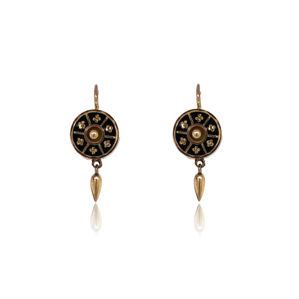 Boucles d'Oreilles Jana* en Pomponne décor émaillé noir - Dormeuses Napoléon III