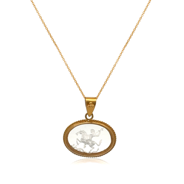 Collier Vintage Religieux Intaille Cristal de roche Or 18 carats