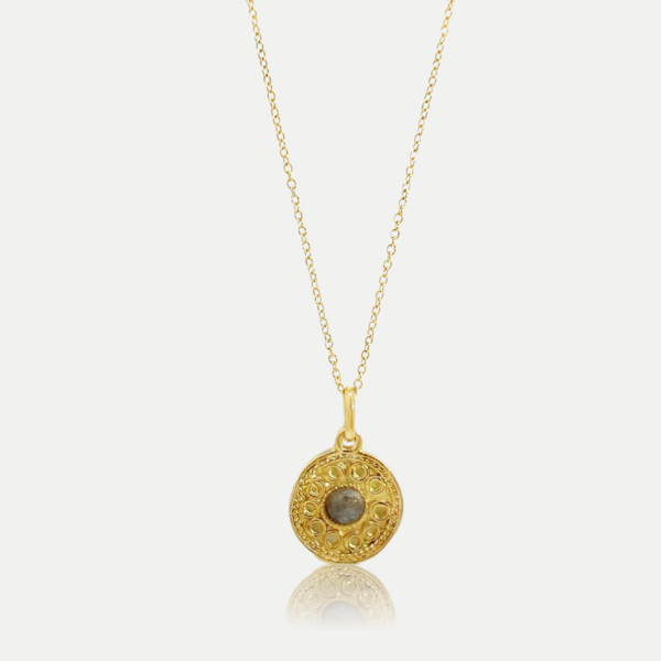 Collier Labradorite et Or, Médaille Byzance